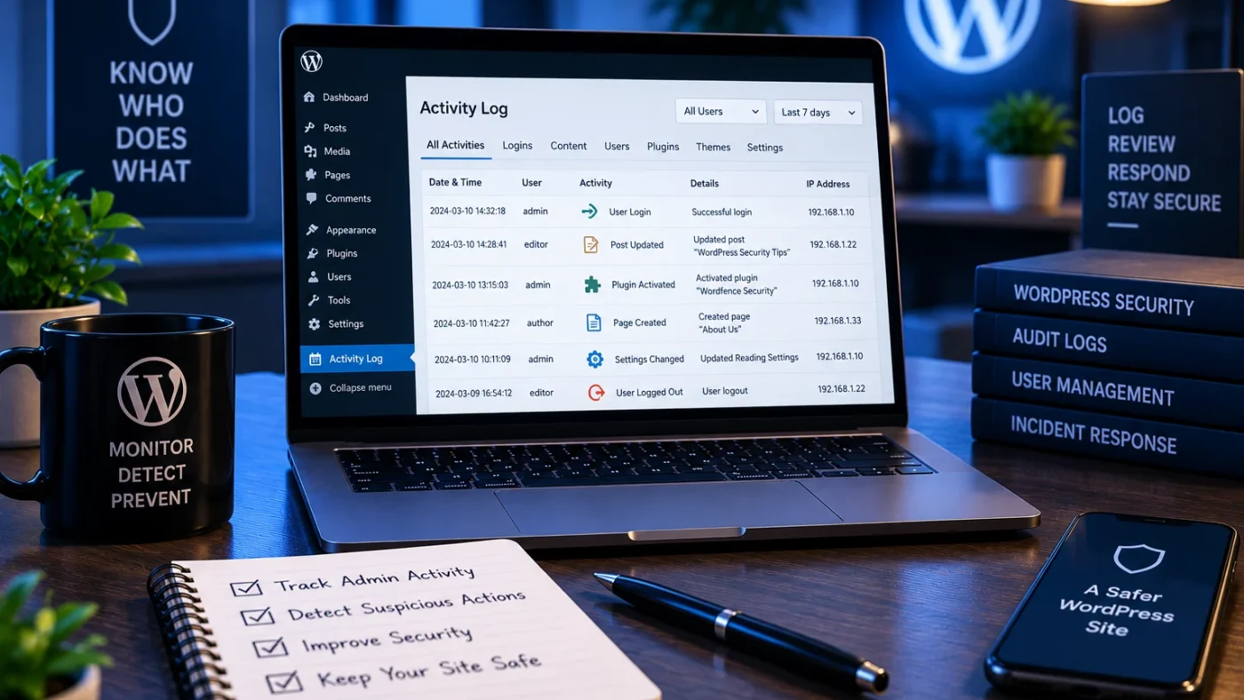 Audit log WordPress theo dõi admin activity và security events