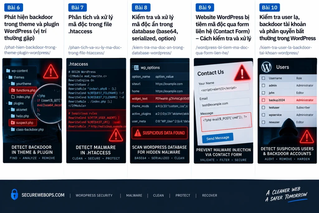 Minh họa incident response WordPress backdoor với bảo toàn evidence trước remediation