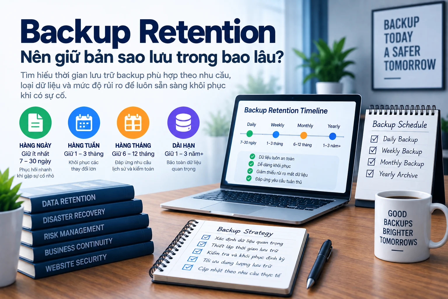 Backup Retention theo các lớp daily, weekly, monthly và long-term