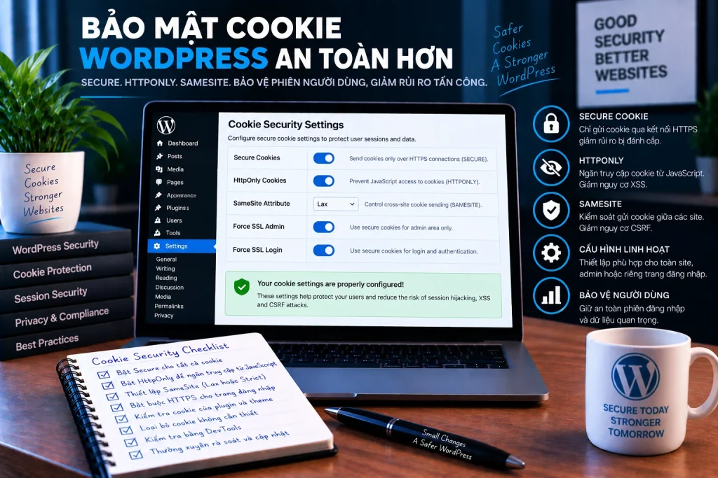 Bảo mật cookie WordPress với Secure, HttpOnly, SameSite, HTTPS và bảo vệ phiên đăng nhập