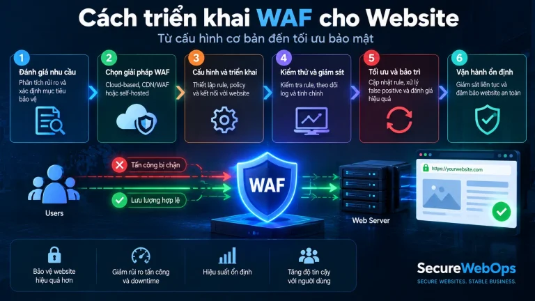 Minh họa quy trình triển khai WAF cho website từ đánh giá nhu cầu đến vận hành