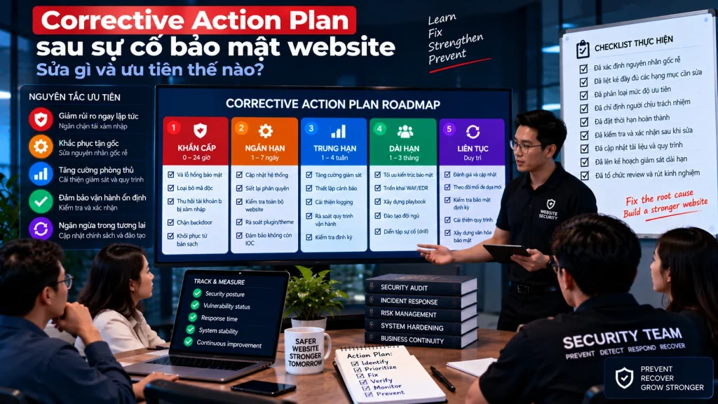 Corrective Action Plan sau sự cố bảo mật website sửa gì và ưu tiên thế nào