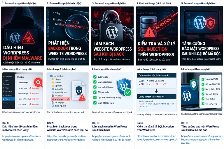 Minh họa kiểm tra database WordPress bị chèn mã độc hoặc nội dung spam