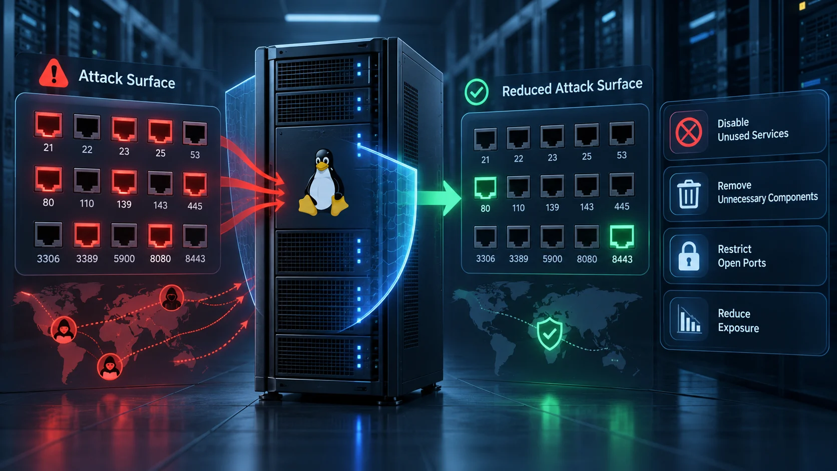 Giảm Server Attack Surface - tắt service, restrict port và giảm exposure