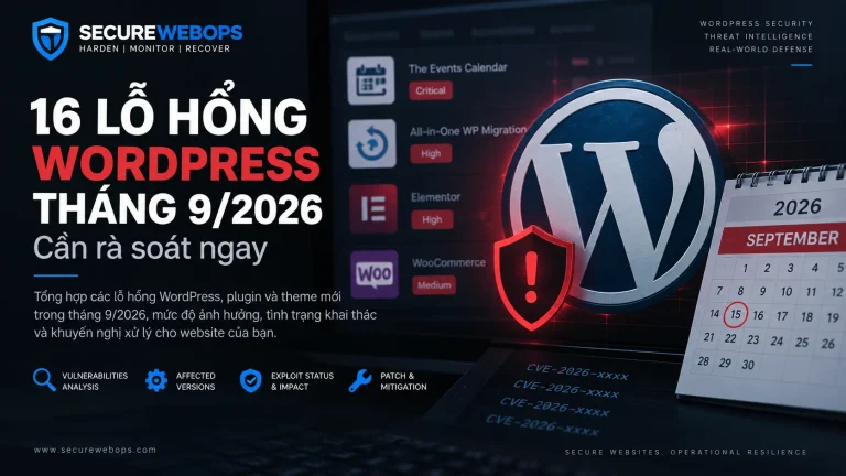 16 lỗ hổng WordPress tháng 9/2026 cần rà soát