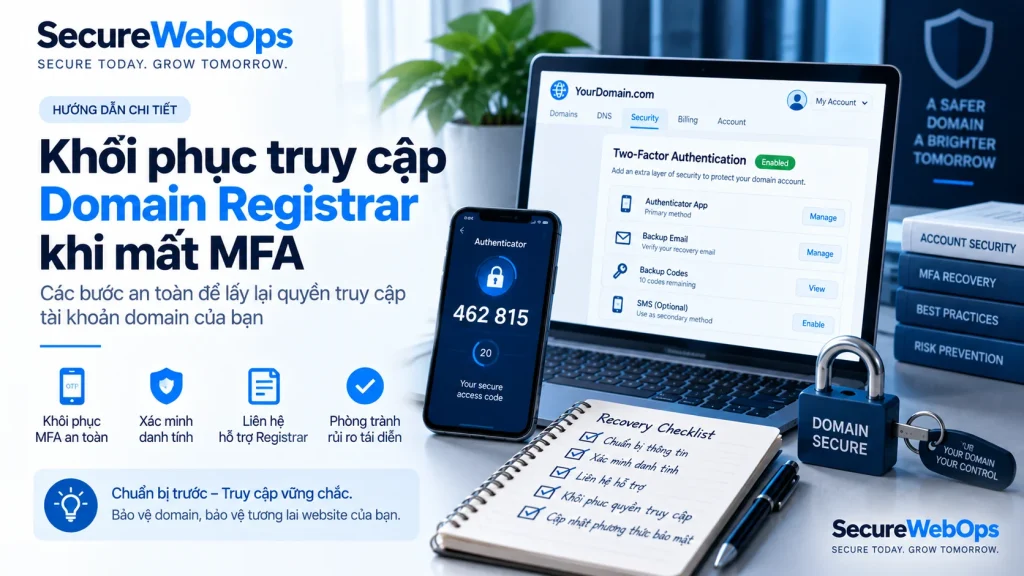 Khôi phục truy cập Domain Registrar khi mất MFA với recovery checklist và account security