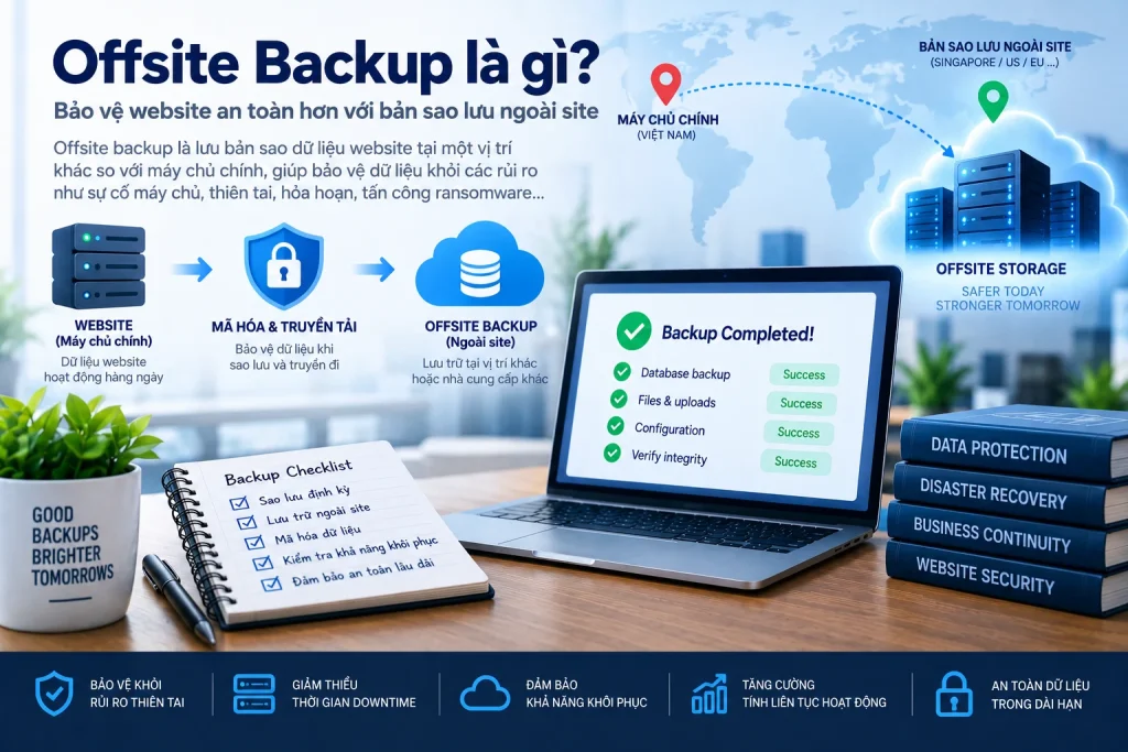 Offsite Backup tách bản sao khỏi production failure domain sang offsite storage khác