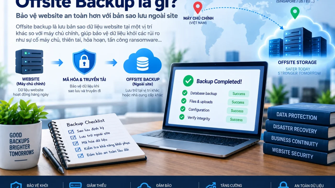 Offsite Backup tách bản sao khỏi production failure domain sang offsite storage khác