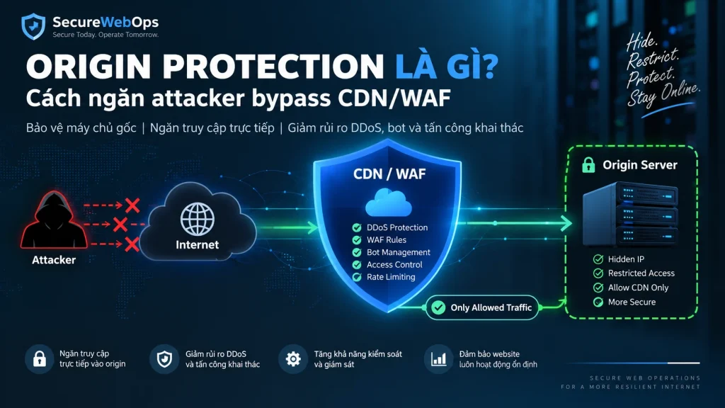 Origin Protection ngăn attacker bypass CDN WAF và bảo vệ origin server
