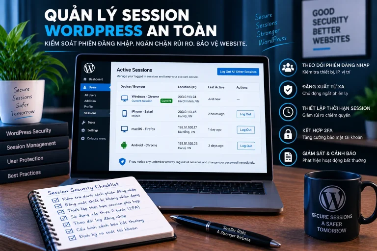 Quản lý session WordPress với active sessions, đăng xuất từ xa, giới hạn thời hạn phiên và giám sát đăng nhập