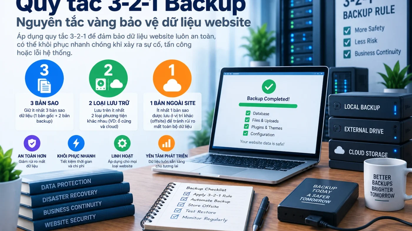 Quy tắc Backup 3-2-1 với 3 bản sao, 2 failure domains và 1 bản offsite