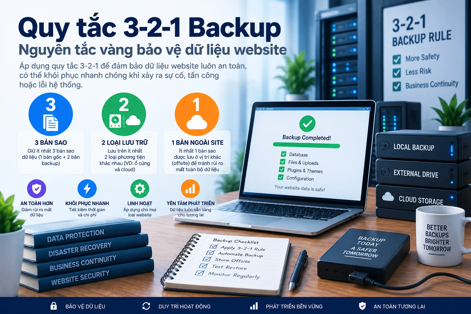 Quy tắc Backup 3-2-1 với 3 bản sao, 2 failure domains và 1 bản offsite