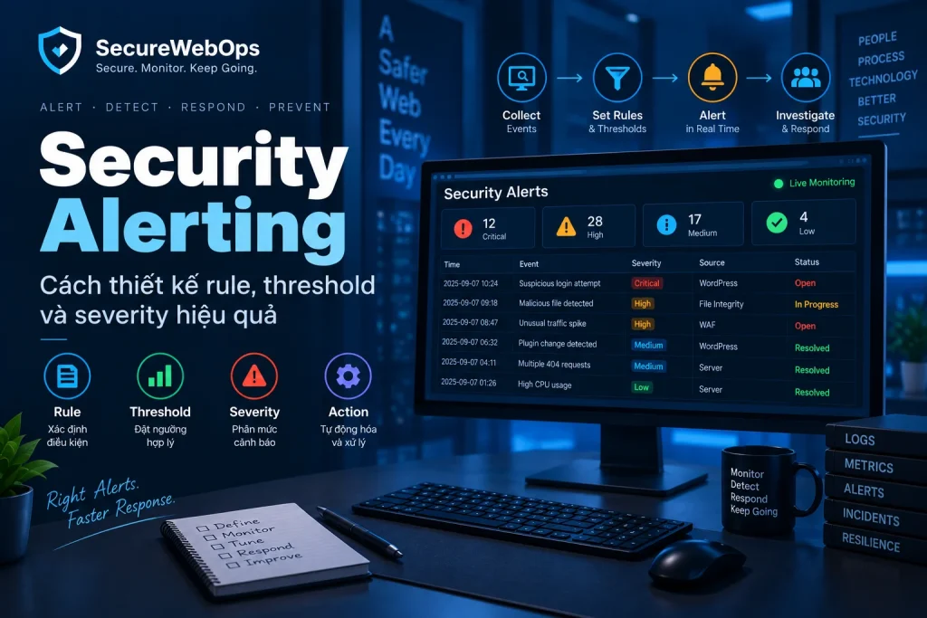 Security Alerting với dashboard cảnh báo theo rule, threshold và severity