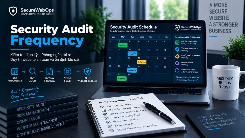 Security Audit Frequency với lịch audit định kỳ, vulnerability check, configuration review và event-driven follow-up