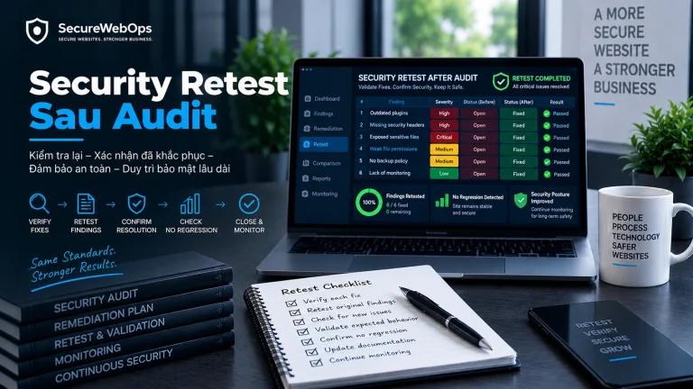 Security Retest sau Audit với quy trình xác minh remediation, retest finding, kiểm tra regression và closure