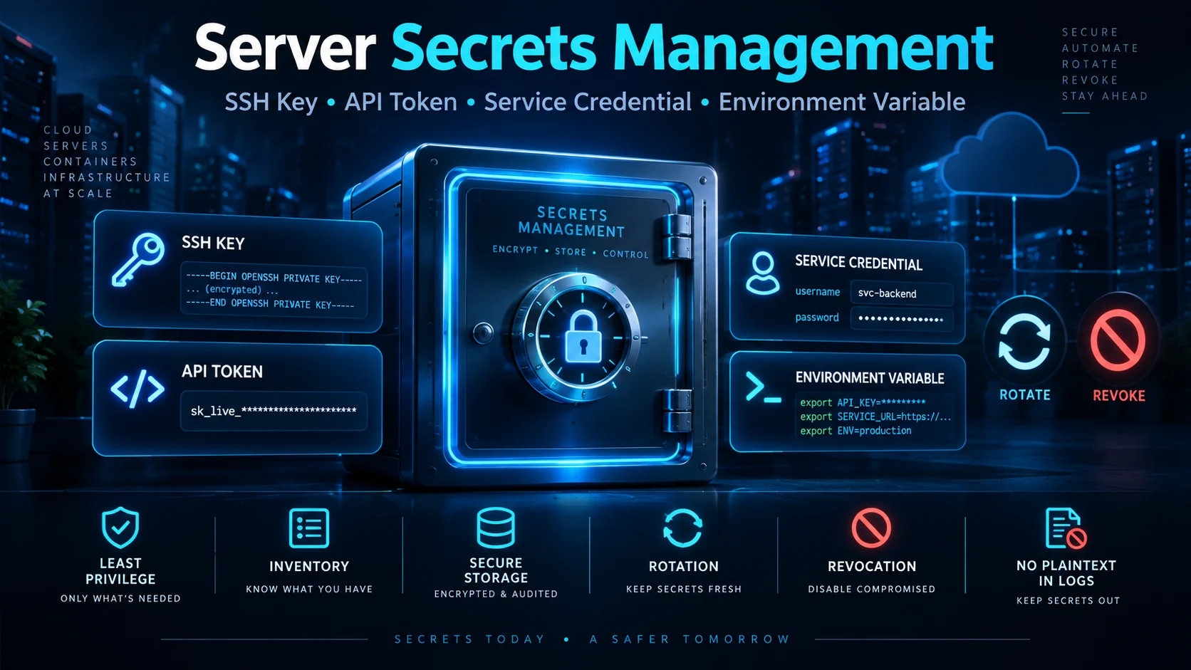 Server Secrets Management - SSH key, API token, service credential và environment variable