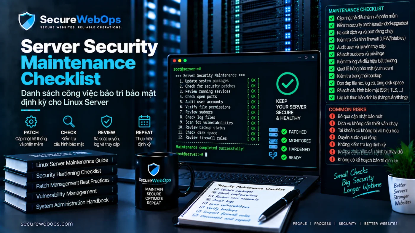 Server Security Maintenance Checklist - rà soát patch, exposure và configuration drift