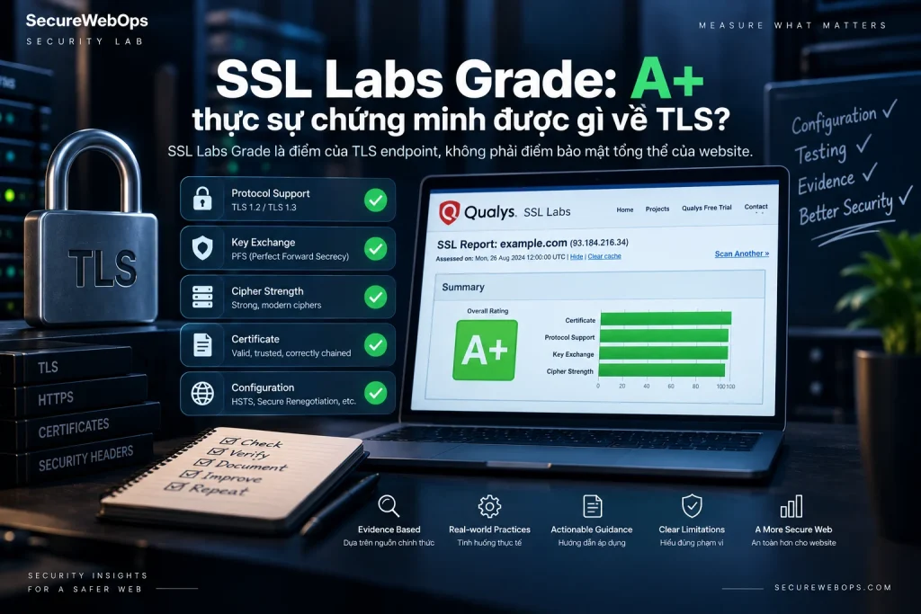 SSL Labs A plus grade evidence for certificate protocol key exchange and cipher strength
