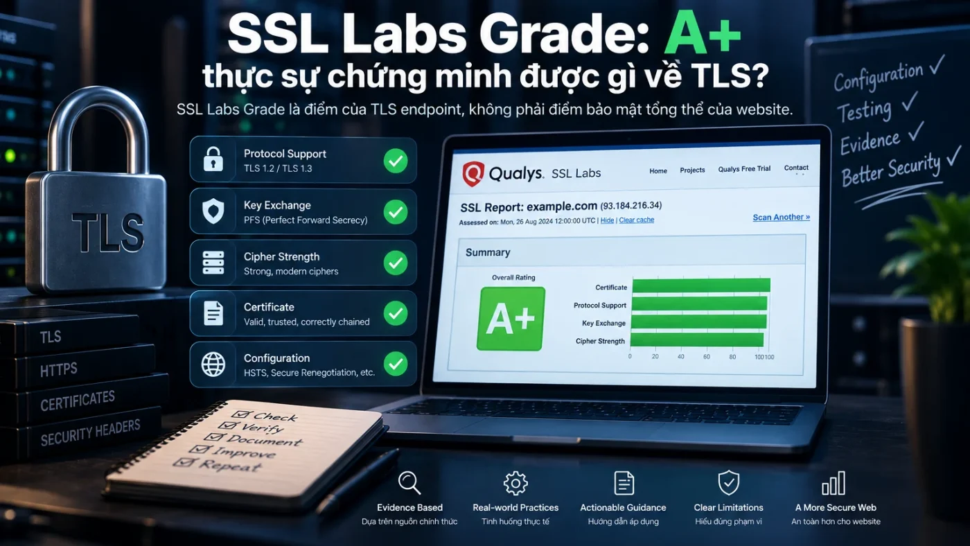SSL Labs A plus grade evidence for certificate protocol key exchange and cipher strength