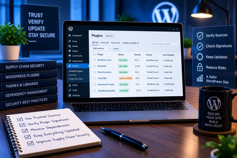 Supply chain security WordPress với plugin nguồn tin cậy và dependency management