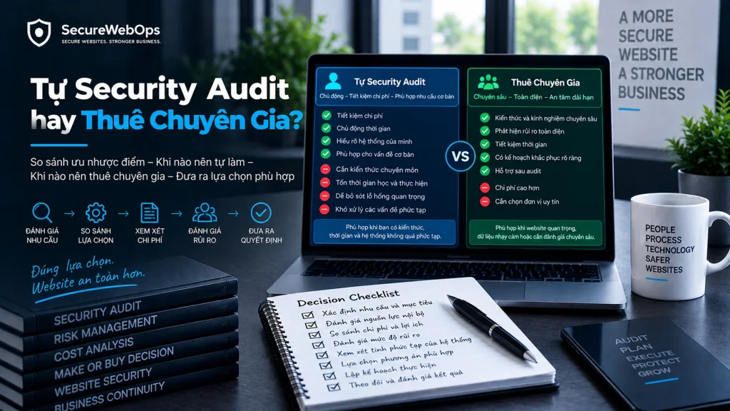 Tự Security Audit hay thuê chuyên gia với so sánh ưu nhược điểm, chi phí, rủi ro và quyết định phù hợp
