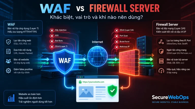 So sánh WAF lớp ứng dụng và Firewall Server lớp mạng trong bảo vệ website