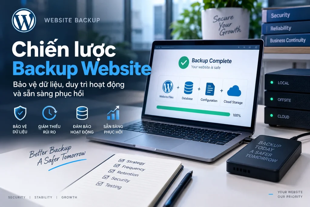 Chiến lược Website Backup gồm dữ liệu, database, cấu hình và offsite backup