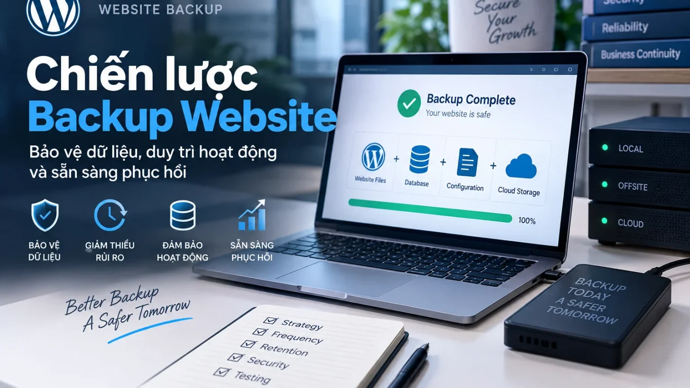 Chiến lược Website Backup gồm dữ liệu, database, cấu hình và offsite backup
