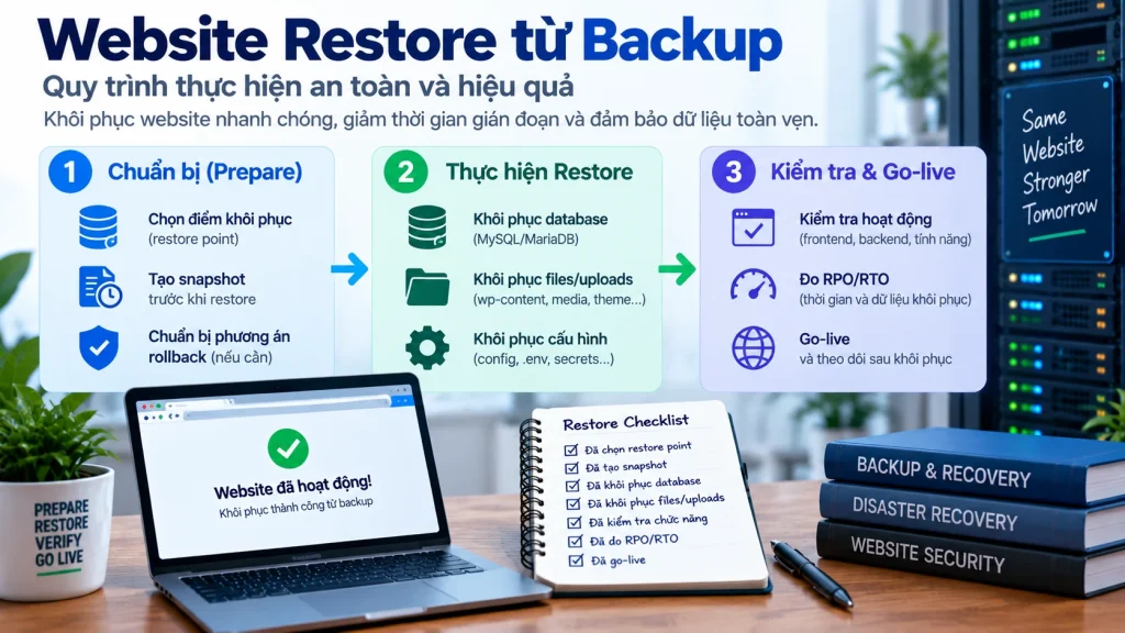 Website Restore từ Backup theo quy trình Prepare, Restore, Verify và Go-live