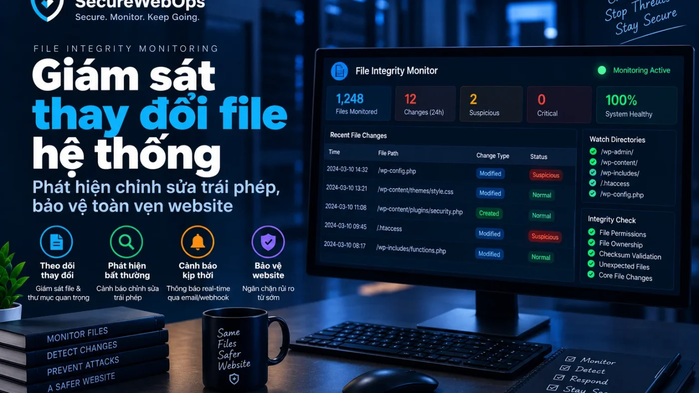 File Integrity Monitoring WordPress với dashboard phát hiện thay đổi file bất thường