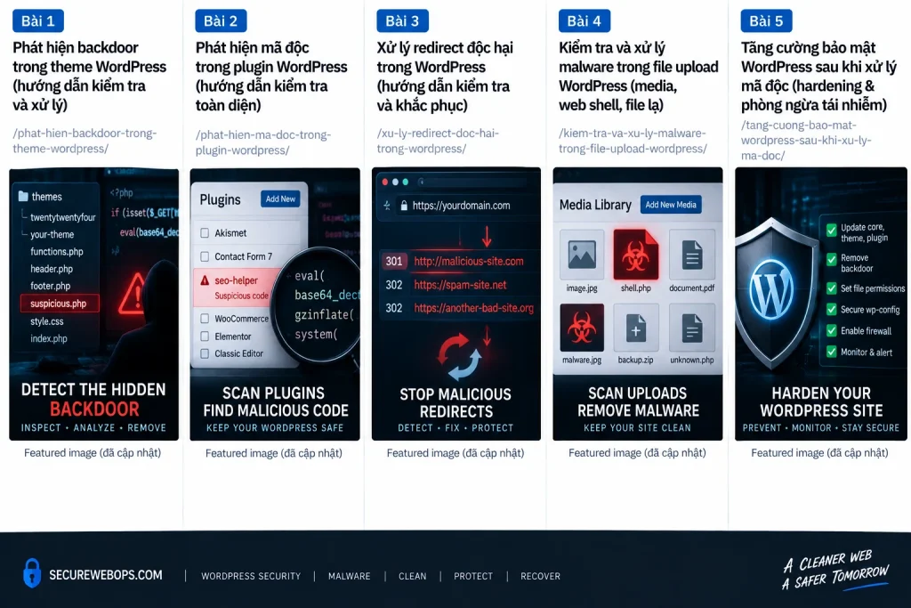 Minh họa quy trình xác minh nhiều lớp sau cleanup malware WordPress
