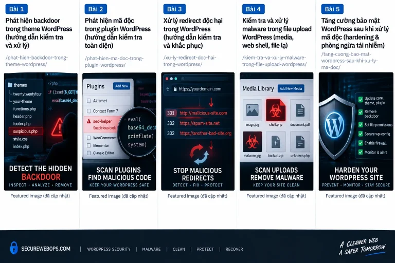 Minh họa quy trình xác minh nhiều lớp sau cleanup malware WordPress